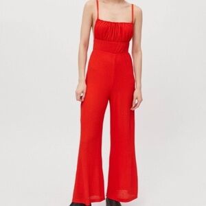 Urban Outfitters Red Sleeveless Jumpsuit with Wide-Leg Pants